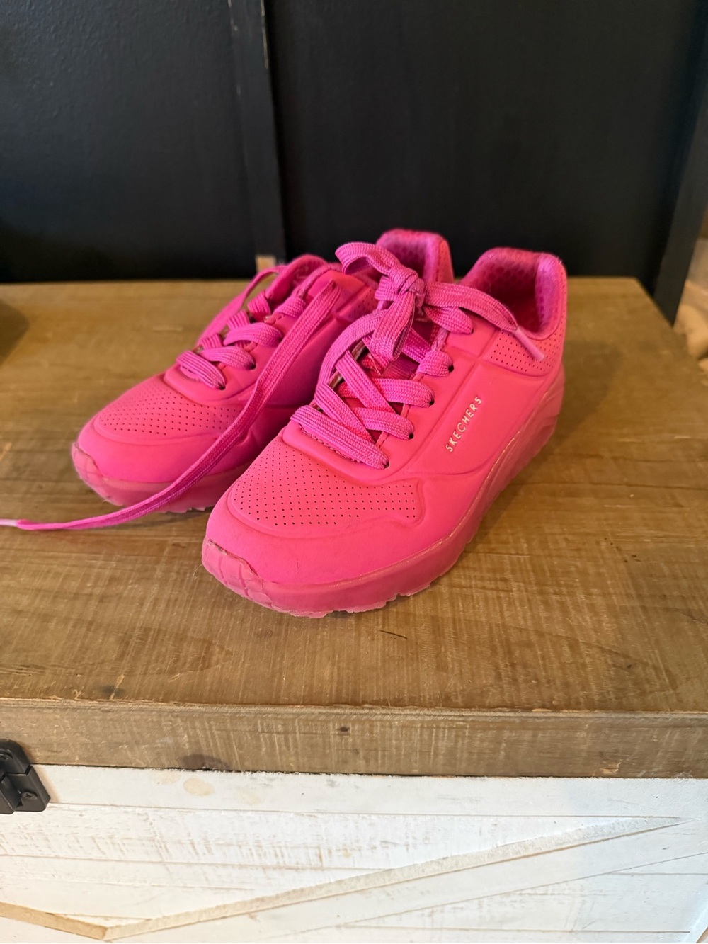 Skechers Girls Hot Pink Lace-Up Sneakers